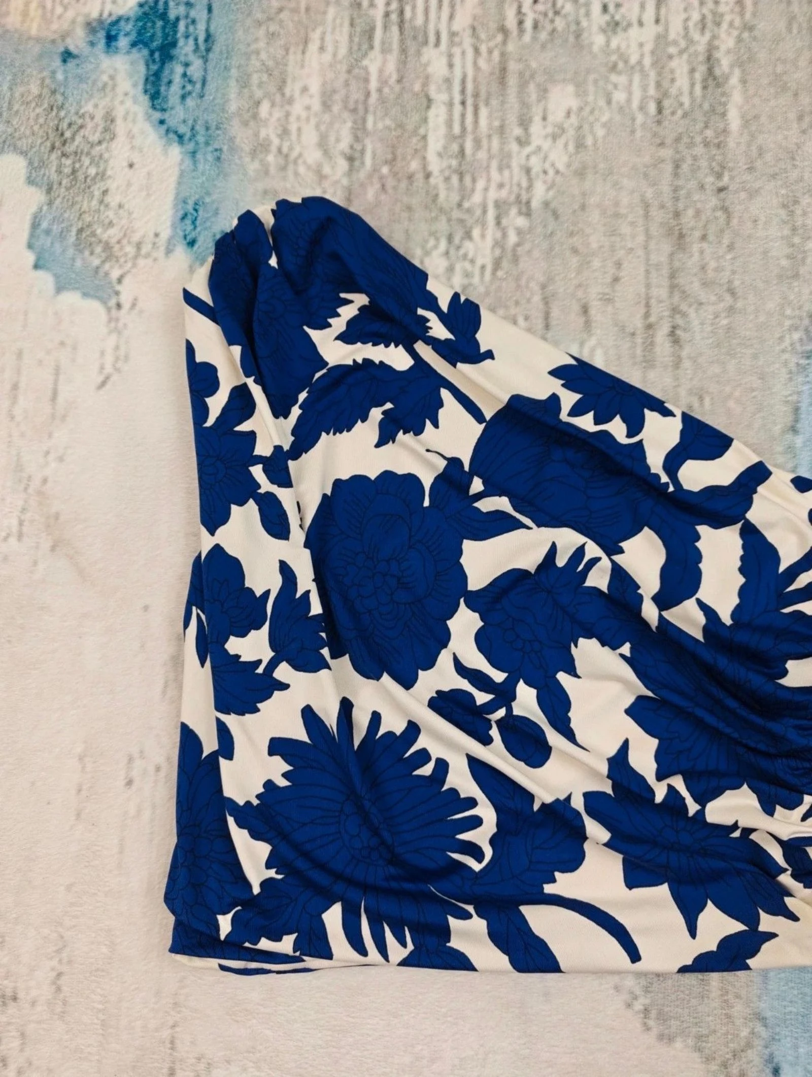 H&M One Shoulder Floral Crop Top Bleu Blanc Taille M – photo 2